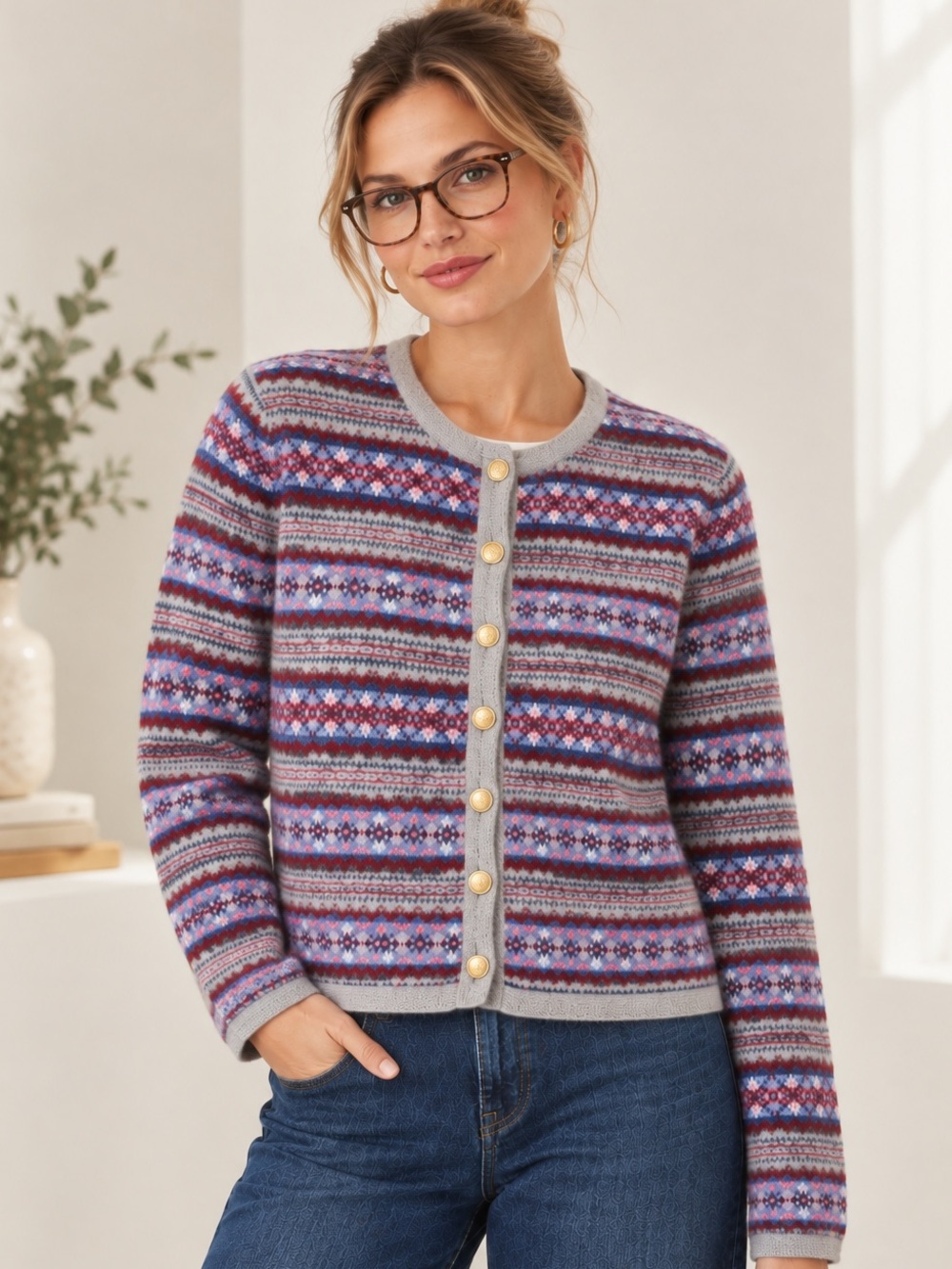 J.Crew Fair Isle Boiled Wool Sweater Lady Jacket XXL CE686
